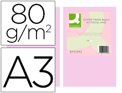 500h papel fotocopiadora Q-Connect A3 80g/m² color rosa